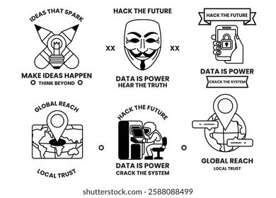 A set of illustrations in the concept of hackers and thieves in a line style