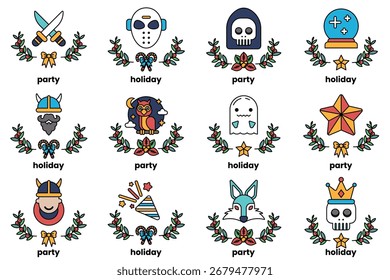 A set of illustrations in the concept of Halloween and holidays in a line style