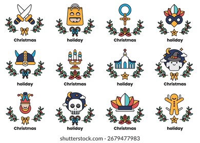 A set of illustrations in the concept of Halloween and holidays in a line style