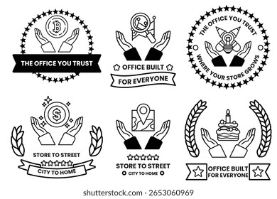 A Set of illustrations in the concept of hands and business objects in line drawing style