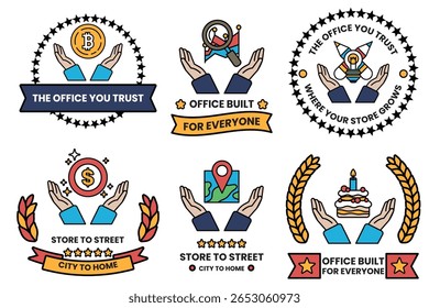 A Set of illustrations in the concept of hands and business objects in line drawing style