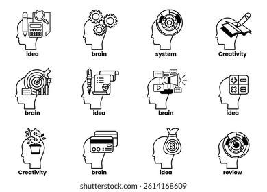 A Set of illustrations in the concept of a Head and Business in line style