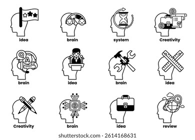 A Set of illustrations in the concept of a Head and Business in line style
