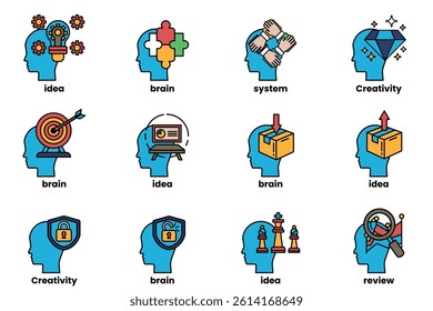 A Set of illustrations in the concept of a Head and Business in line style