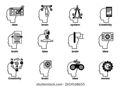 A Set of illustrations in the concept of a Head and Business in line style