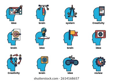 A Set of illustrations in the concept of a Head and Business in line style