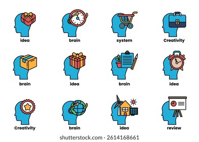 A Set of illustrations in the concept of a Head and Business in line style