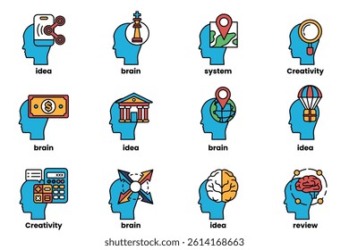 A Set of illustrations in the concept of a Head and Business in line style
