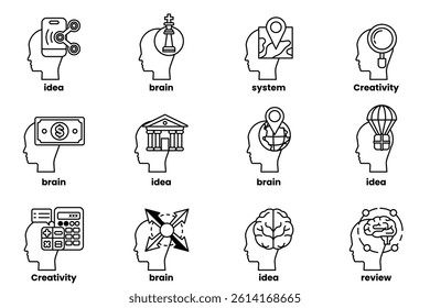 A Set of illustrations in the concept of a Head and Business in line style