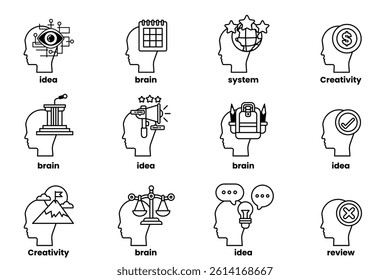 A Set of illustrations in the concept of a Head and Business in line style