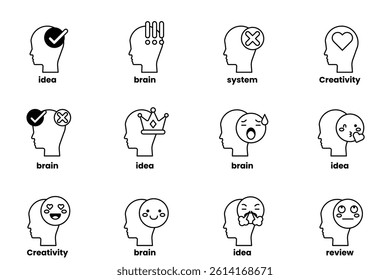 A Set of illustrations in the concept of a Head and Business in line style
