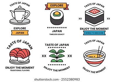 Conjunto de ilustraciones en el concepto de comida japonesa en un estilo de línea