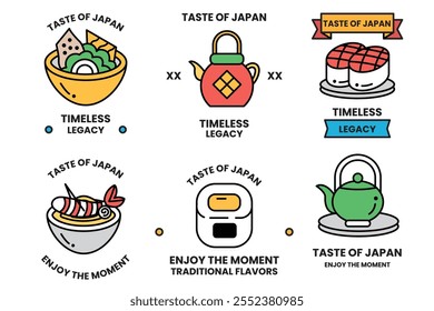 Conjunto de ilustraciones en el concepto de comida japonesa en un estilo de línea