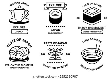 Conjunto de ilustraciones en el concepto de comida japonesa en un estilo de línea