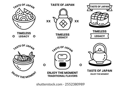 Conjunto de ilustraciones en el concepto de comida japonesa en un estilo de línea