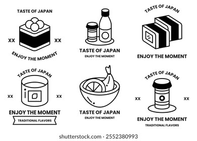 Conjunto de ilustraciones en el concepto de comida japonesa en un estilo de línea