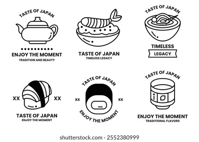 Conjunto de ilustraciones en el concepto de comida japonesa en un estilo de línea