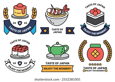 Conjunto de ilustraciones en el concepto de comida japonesa en un estilo de línea