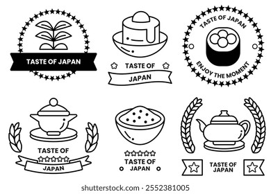 Set of illustrations in the concept of Japanese food in a line style