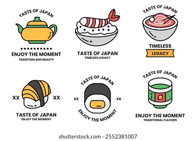 Conjunto de ilustraciones en el concepto de comida japonesa en un estilo de línea