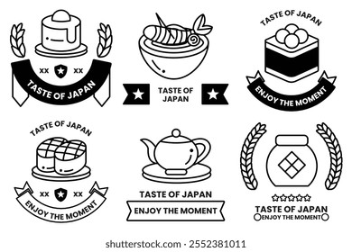 Conjunto de ilustraciones en el concepto de comida japonesa en un estilo de línea