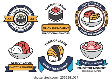 Conjunto de ilustraciones en el concepto de comida japonesa en un estilo de línea