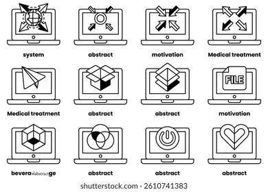 A Set of illustrations in the concept of laptops and things in line art style