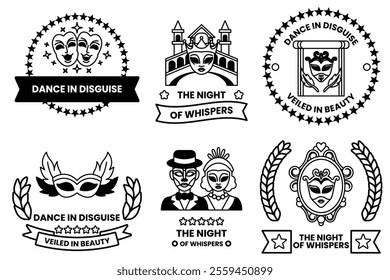 Set of illustrations in the concept of masks and parties in line illustration style