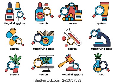 A Set of illustrations in the concept of medicine and science in line art style