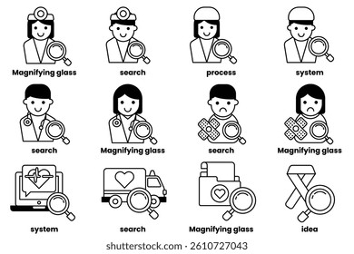 A Set of illustrations in the concept of medicine and science in line art style