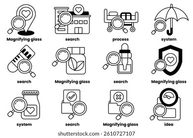 A Set of illustrations in the concept of medicine and science in line art style