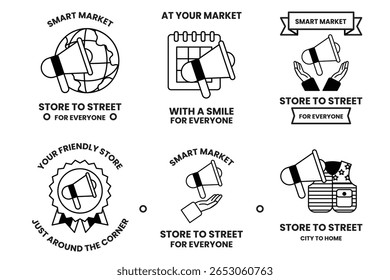 A Set of illustrations in the concept of megaphones and business items in line art style