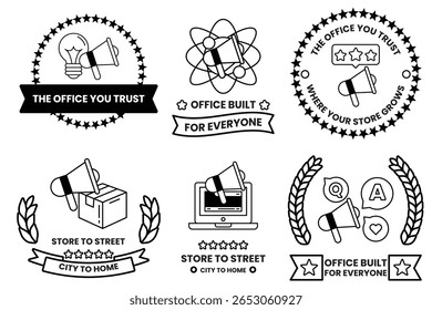 A Set of illustrations in the concept of megaphones and business items in line art style