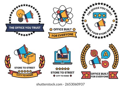A Set of illustrations in the concept of megaphones and business items in line art style