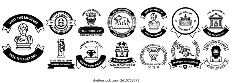 A Set of illustrations in the concept of a museum in line art style