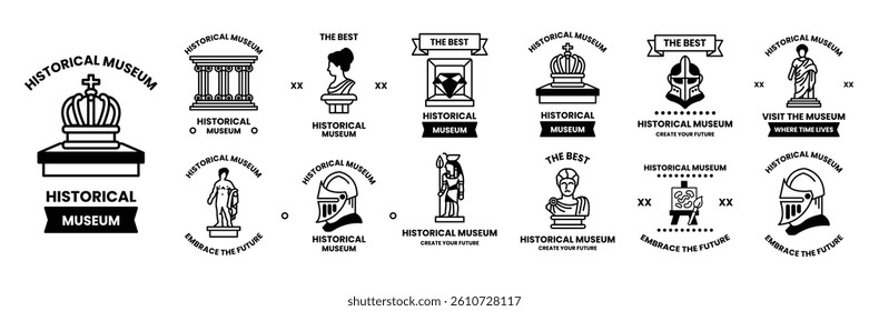 A Set of illustrations in the concept of a museum in line art style
