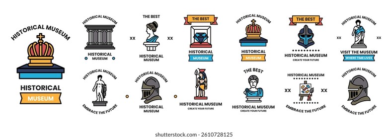 A Set of illustrations in the concept of a museum in line art style