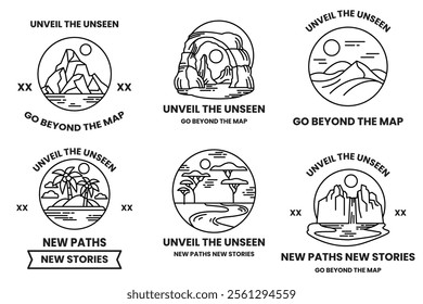 Set of illustrations in the concept of Natural tourist attractions in line style