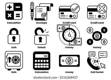 A Set of illustrations in the concept of office items and business related things in a line style.