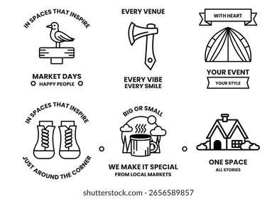 Un conjunto de ilustraciones en el concepto de actividades al aire libre en estilo de dibujo de línea