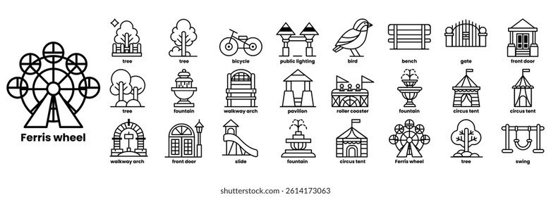 A Set of illustrations in the concept of a public park in line style