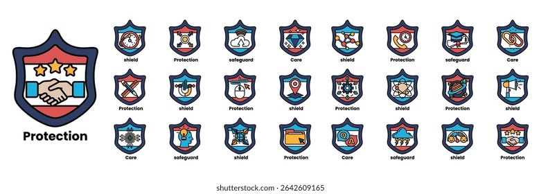 A Set of illustrations in the concept of shields and things in line art style