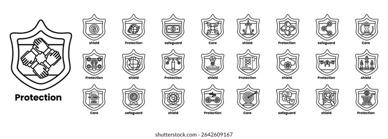 A Set of illustrations in the concept of shields and things in line art style