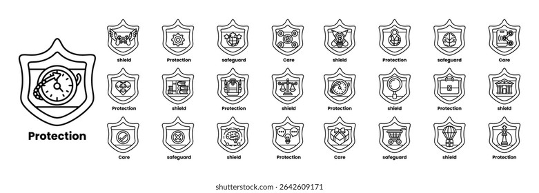 A Set of illustrations in the concept of shields and things in line art style