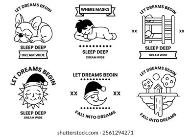 Set of illustrations in the concept of Sleep and sweet dreams in line style