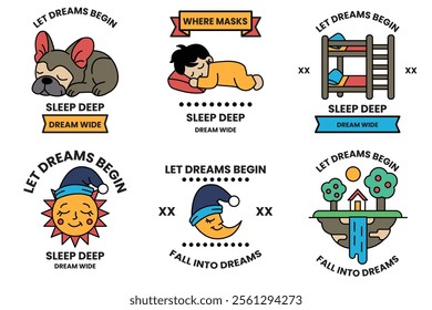 Set of illustrations in the concept of Sleep and sweet dreams in line style