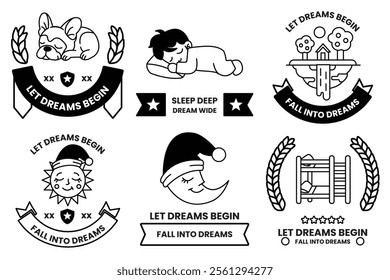 Set of illustrations in the concept of Sleep and sweet dreams in line style