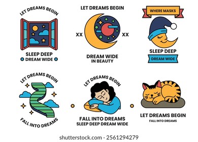 Set of illustrations in the concept of Sleep and sweet dreams in line style