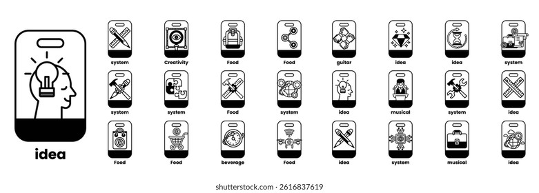 A Set of illustrations in the concept of smartphones and business objects in line art style