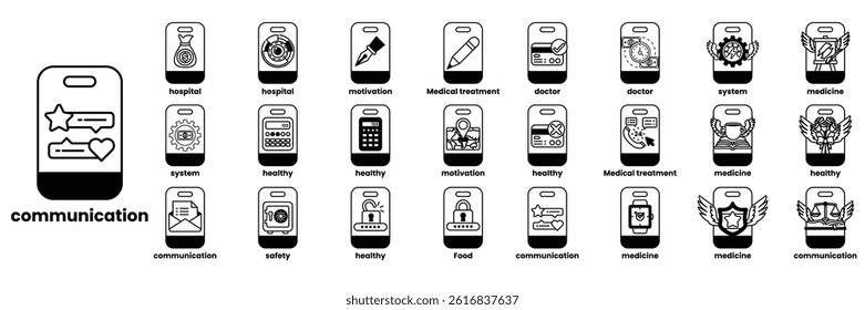 A Set of illustrations in the concept of smartphones and business objects in line art style